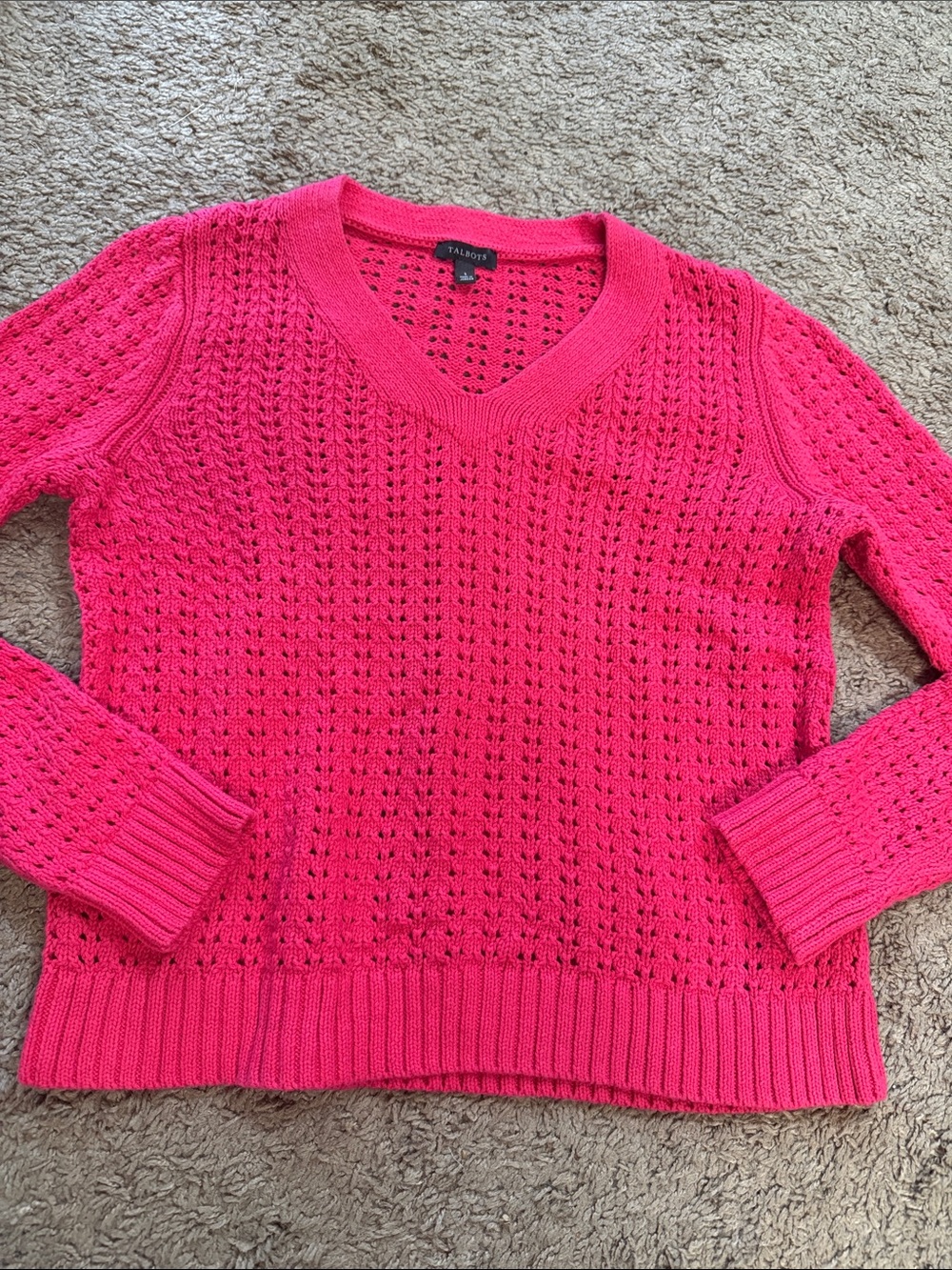 Talbots Women’s Small Bright Pink V-Neck Pointelle Sweater